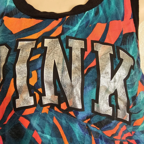 Victoria’s Secret Pink Multicolor Tropical Floral Logo Tank Top Size Women’s Med - Picture 7 of 11